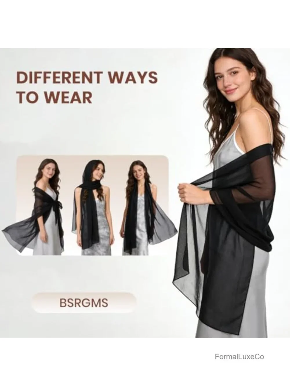 2-Pack Chiffon Shawls and Wraps for Evening Dresses Dressy Bridal Scarf